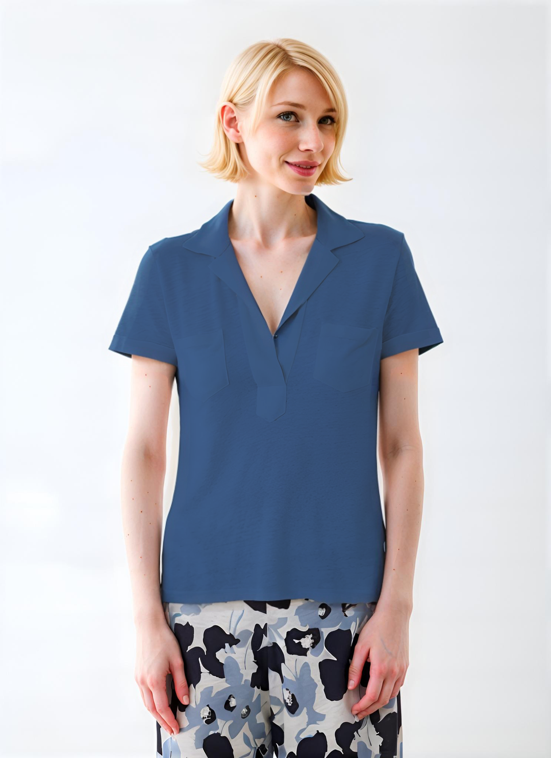 Stretch Linen Polo Shirt - Bleu Taormina