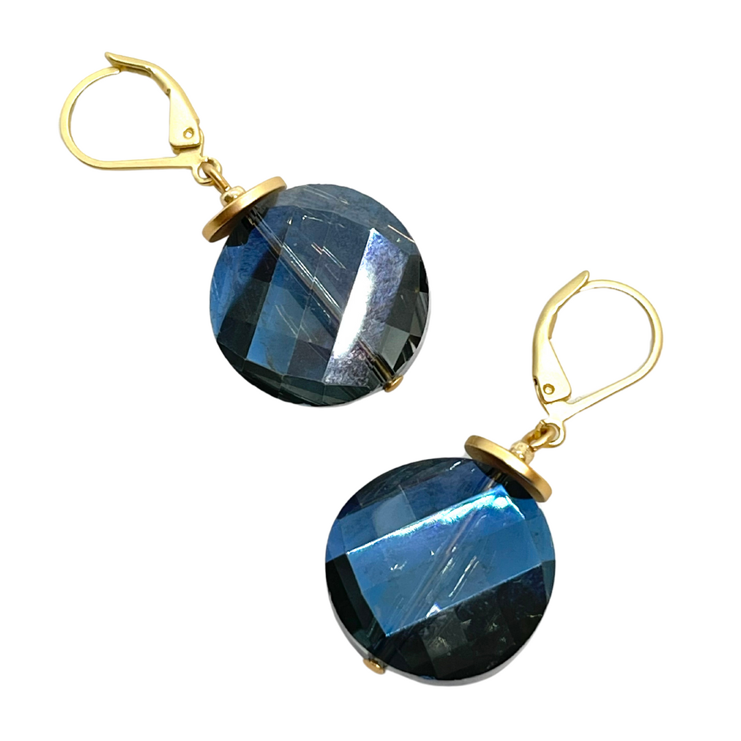 Labradorite Blue Coin Crystal Earrings