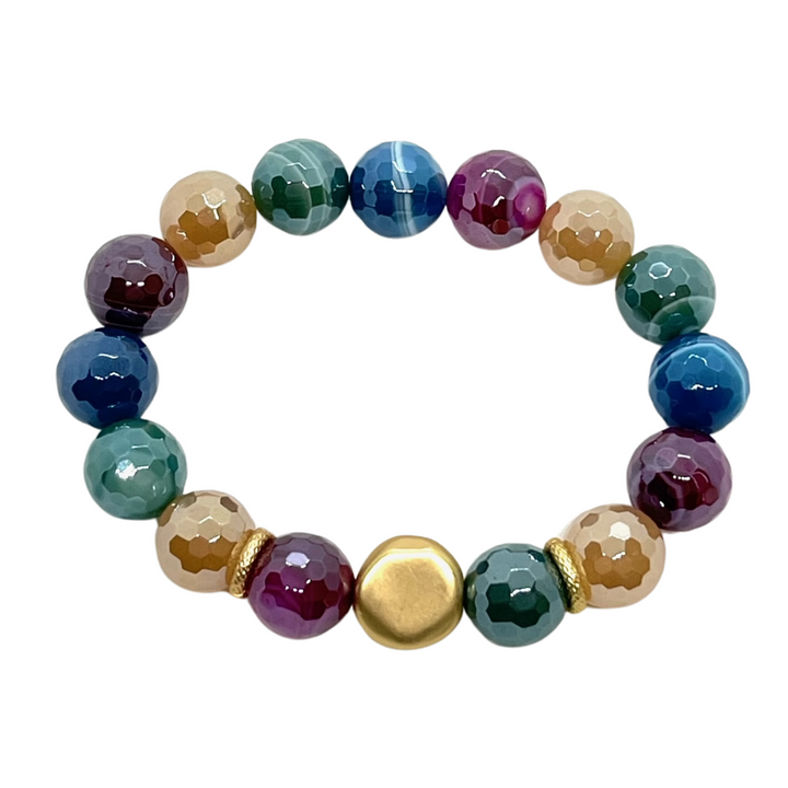 Multi Color Jasper And Gold Nugget Stretch Bracelet