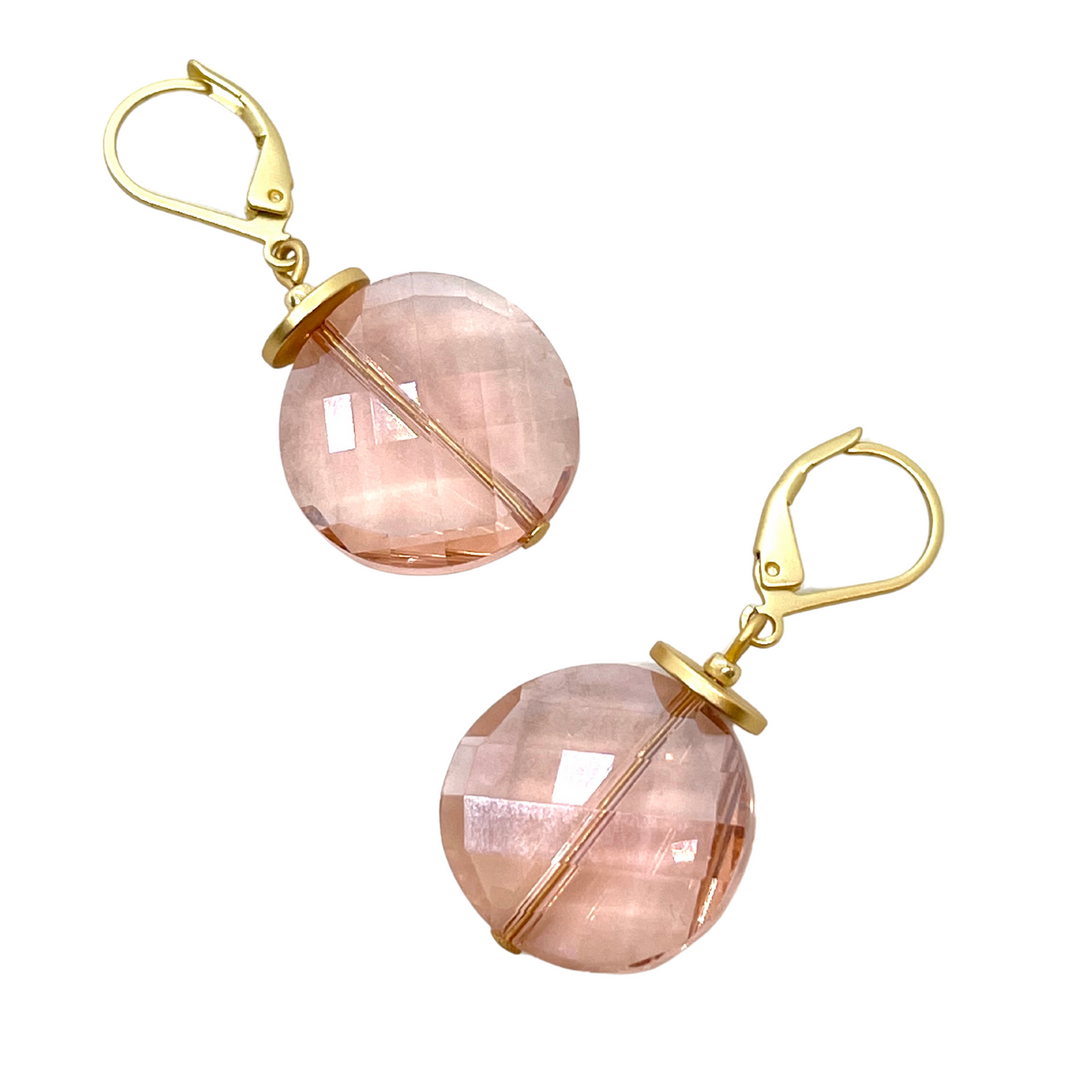 Peach Coin Crystal Earrings