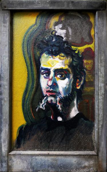 Self Portrait On Glass Oil Portrait