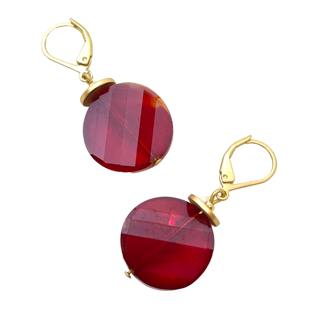 Red Coin Crystal Earrings