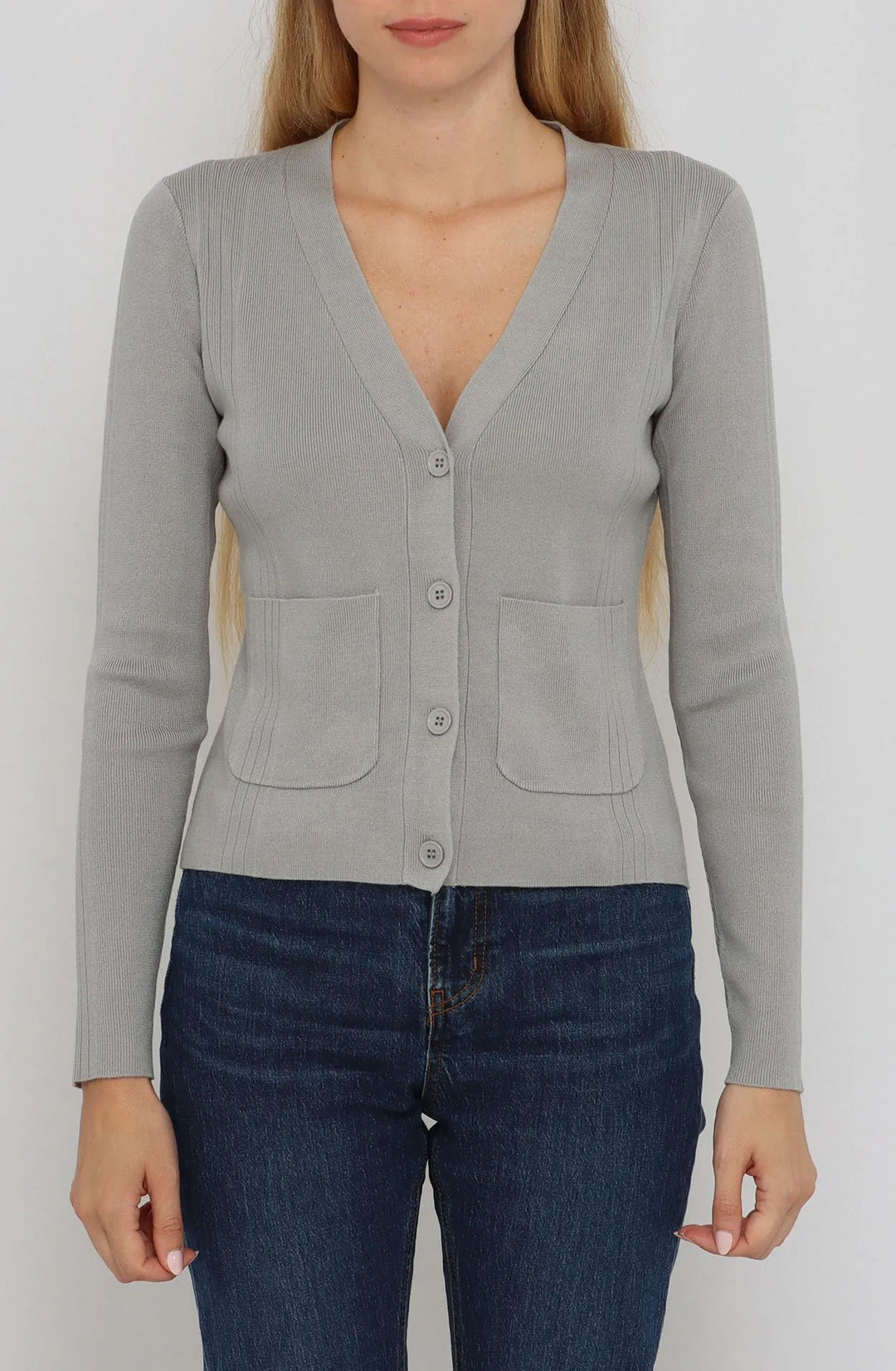 Cardigan with 2 Pockets - Pale Grey