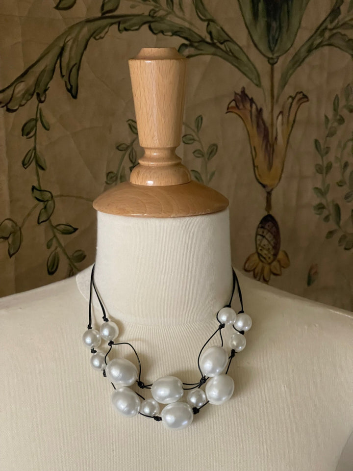 Cotton And Glass Pearl Necklace