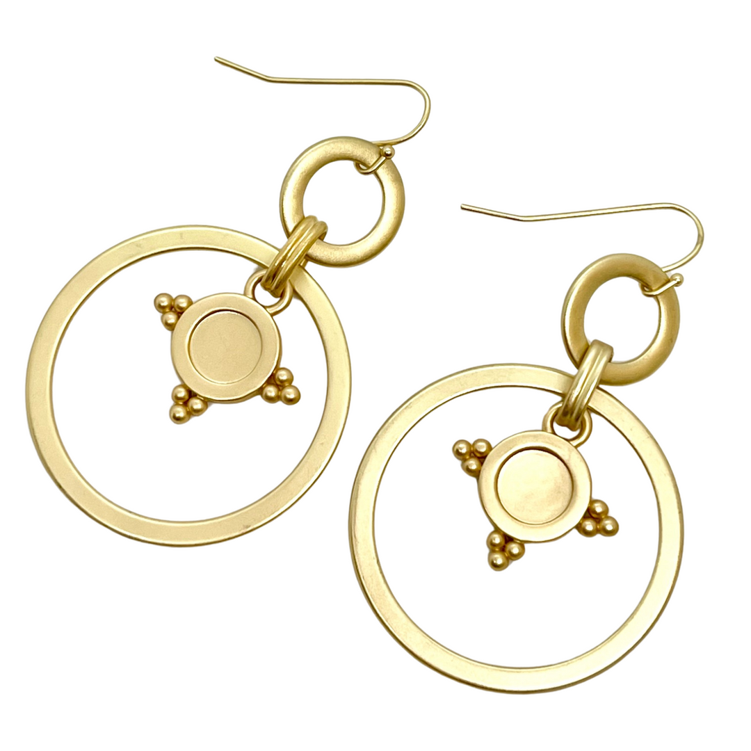 Matte Gold Starburst Charm In Matte Gold Loop Earrings