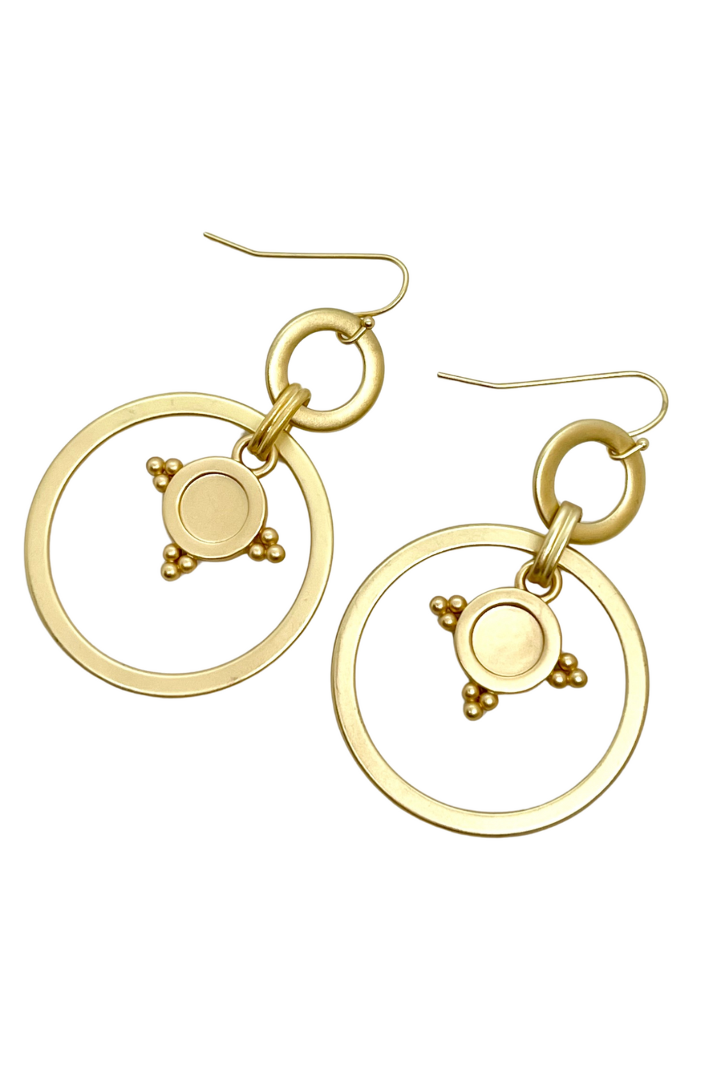 Matte Gold Starburst Charm In Matte Gold Loop Earrings