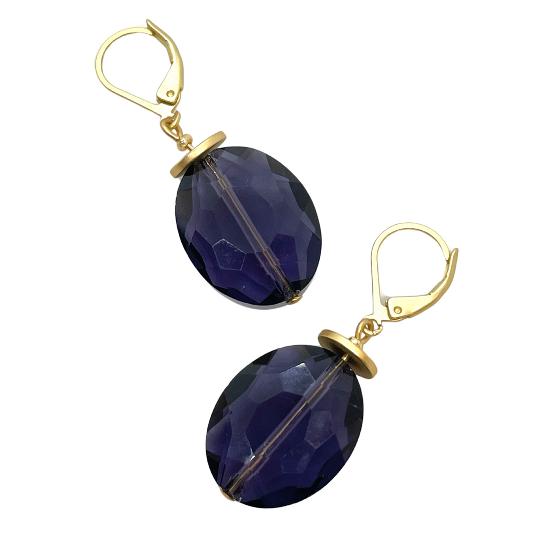 Purple Crystal Lever Back Earrings