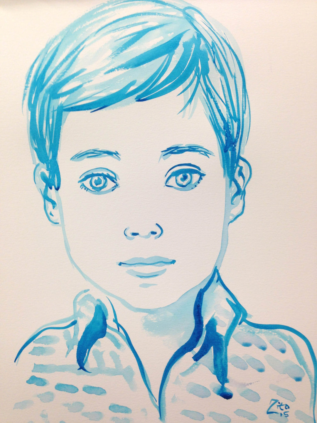 Green Boy Watercolor Portrait