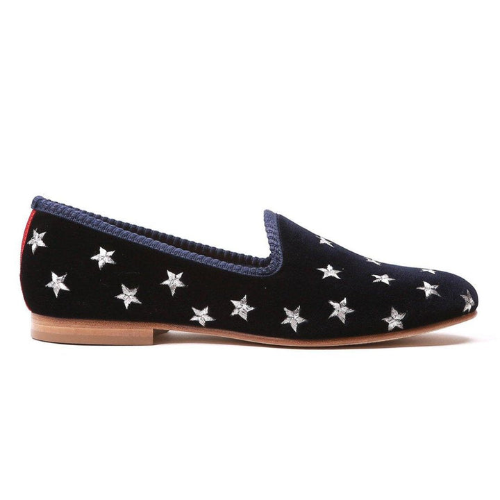 Women's Navy Velvet Gold & Silver Star Slipper