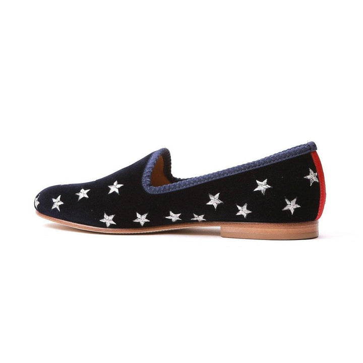 Women's Navy Velvet Gold & Silver Star Slipper