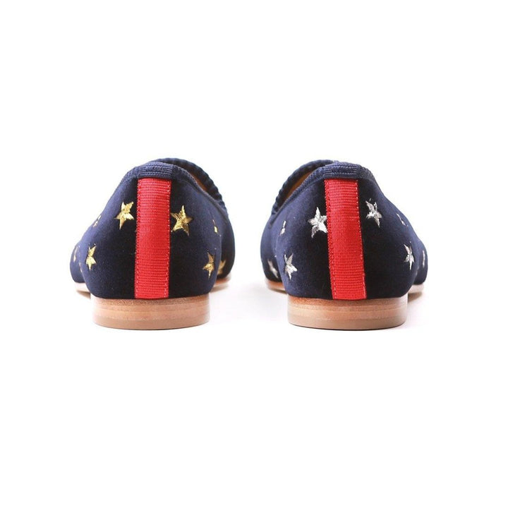 Women's Navy Velvet Gold & Silver Star Slipper