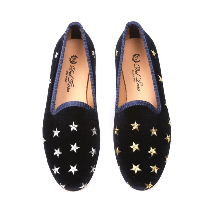 Women's Navy Velvet Gold & Silver Star Slipper