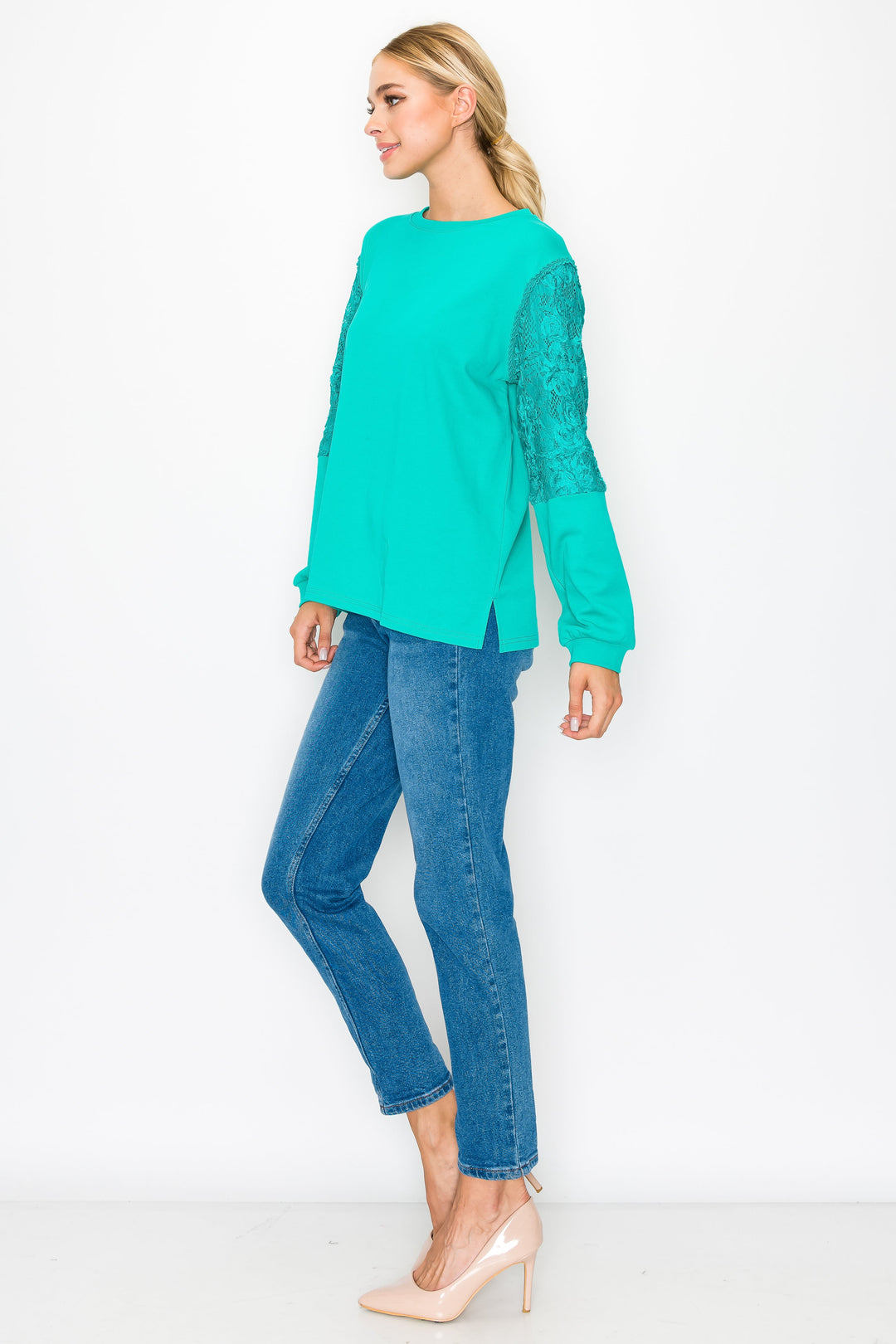 Rylee Pointe Knit Top with Lace