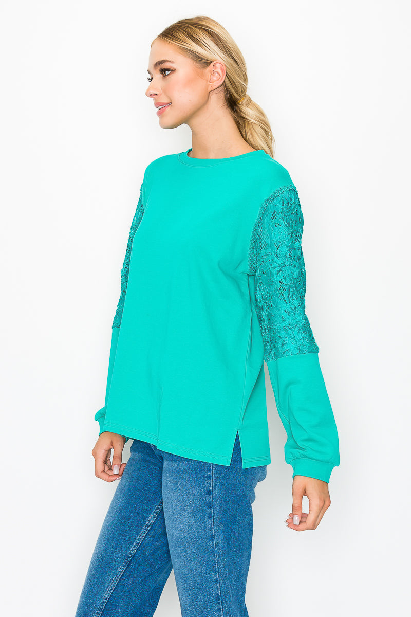 Rylee Pointe Knit Top with Lace