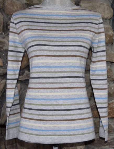 Women's Pima Cotton 7 Color Stripe Boatneck Sweater