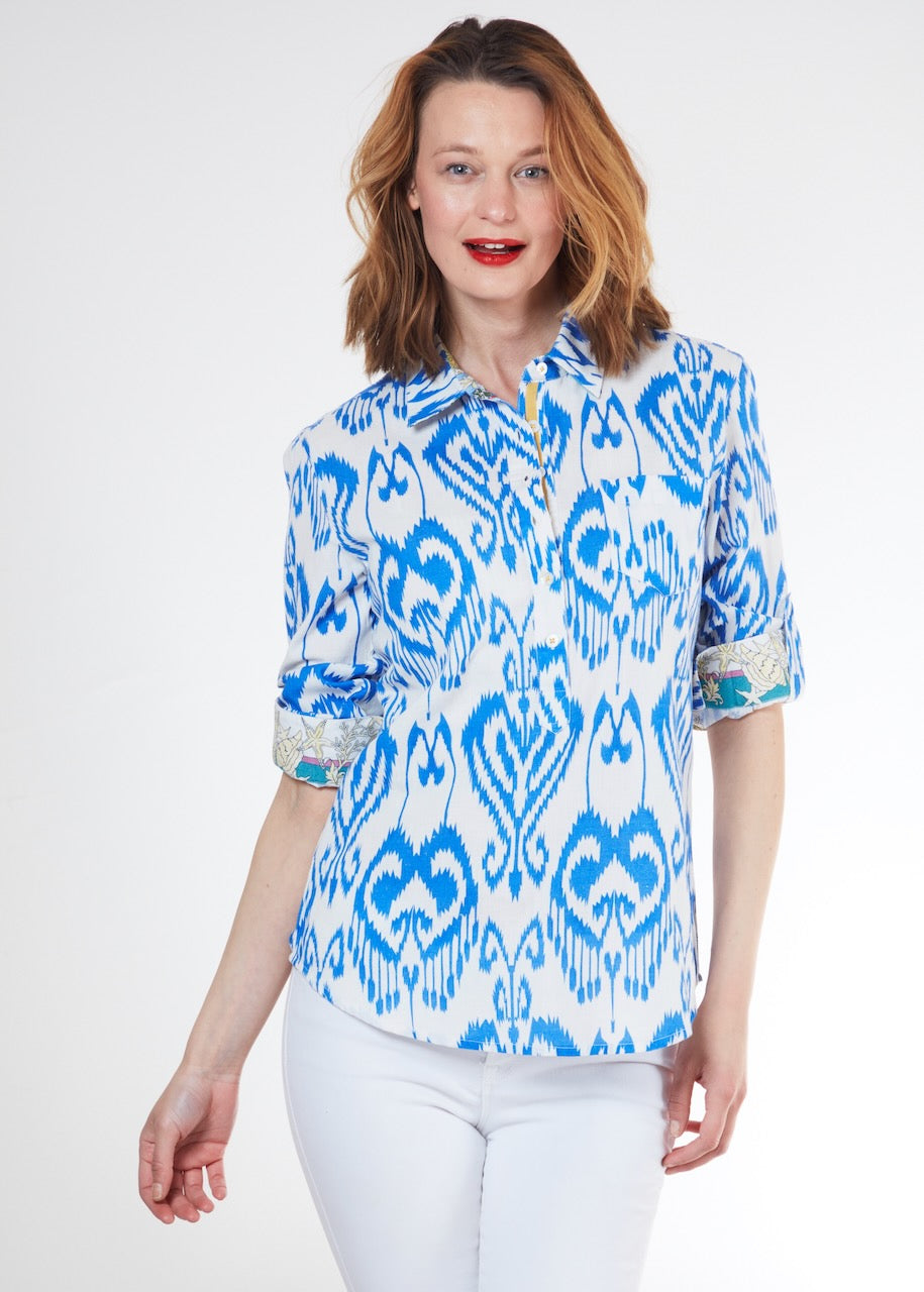 Cannes Popver Blue White Ikat XS