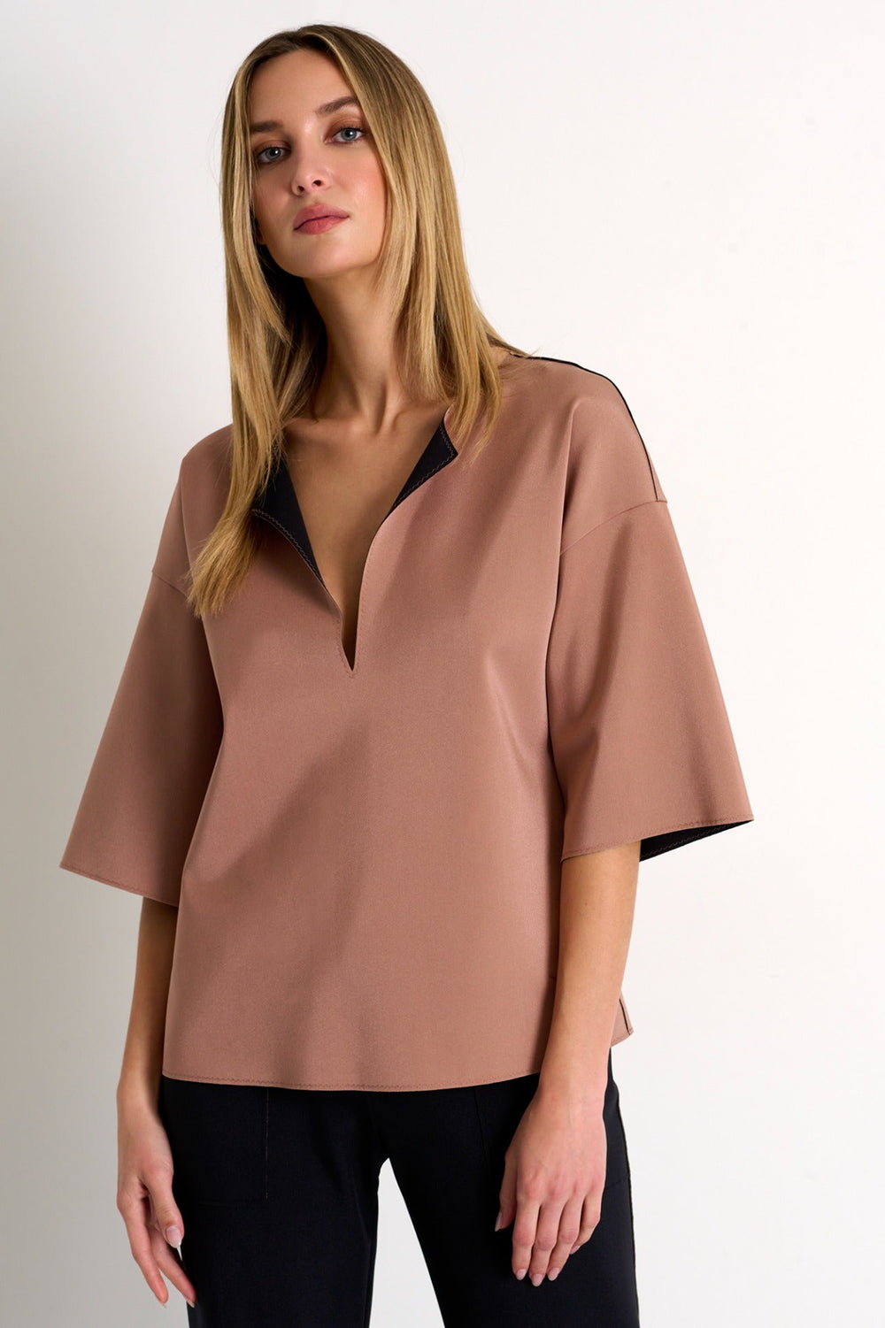 Lapel Collar Top - 52326-61-701 02 / 701 Desert Pink & Caviar / 75% POLYAMIDE, 25% ELASTANE