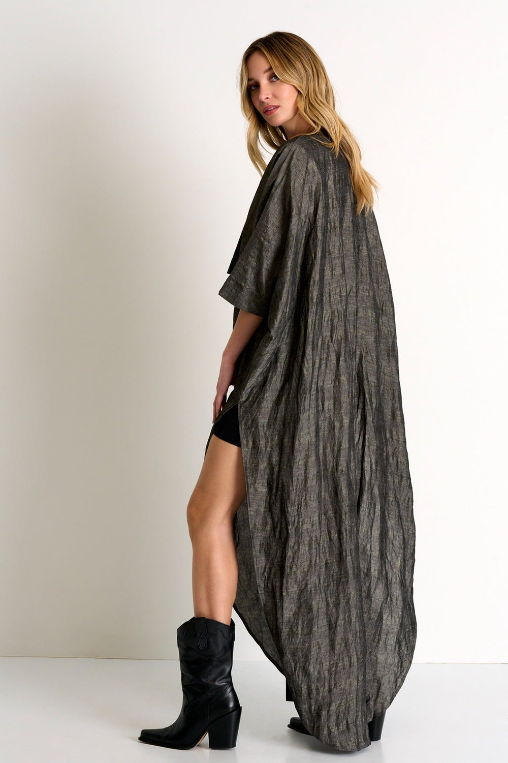 Long Textured Linen Kimono - 52338-87-160 02 / 160 Grey / 60% VISCOSE, 40% LINEN