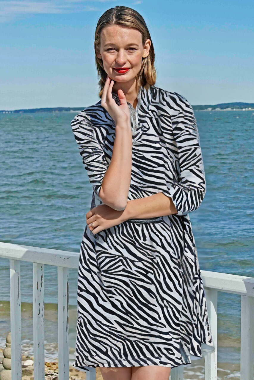 Sag Harbor Dress Navy Zebra Stripe