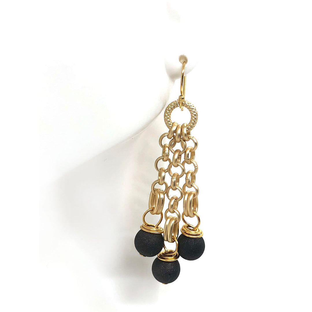 Black Druzy Agate Chain Earrings