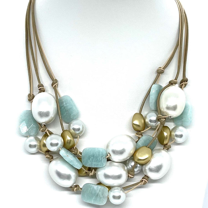 Cotton Pearl And Amazonite Toursade Necklace