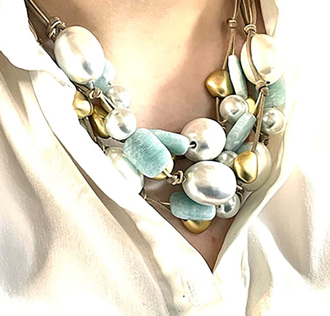 Cotton Pearl And Amazonite Toursade Necklace