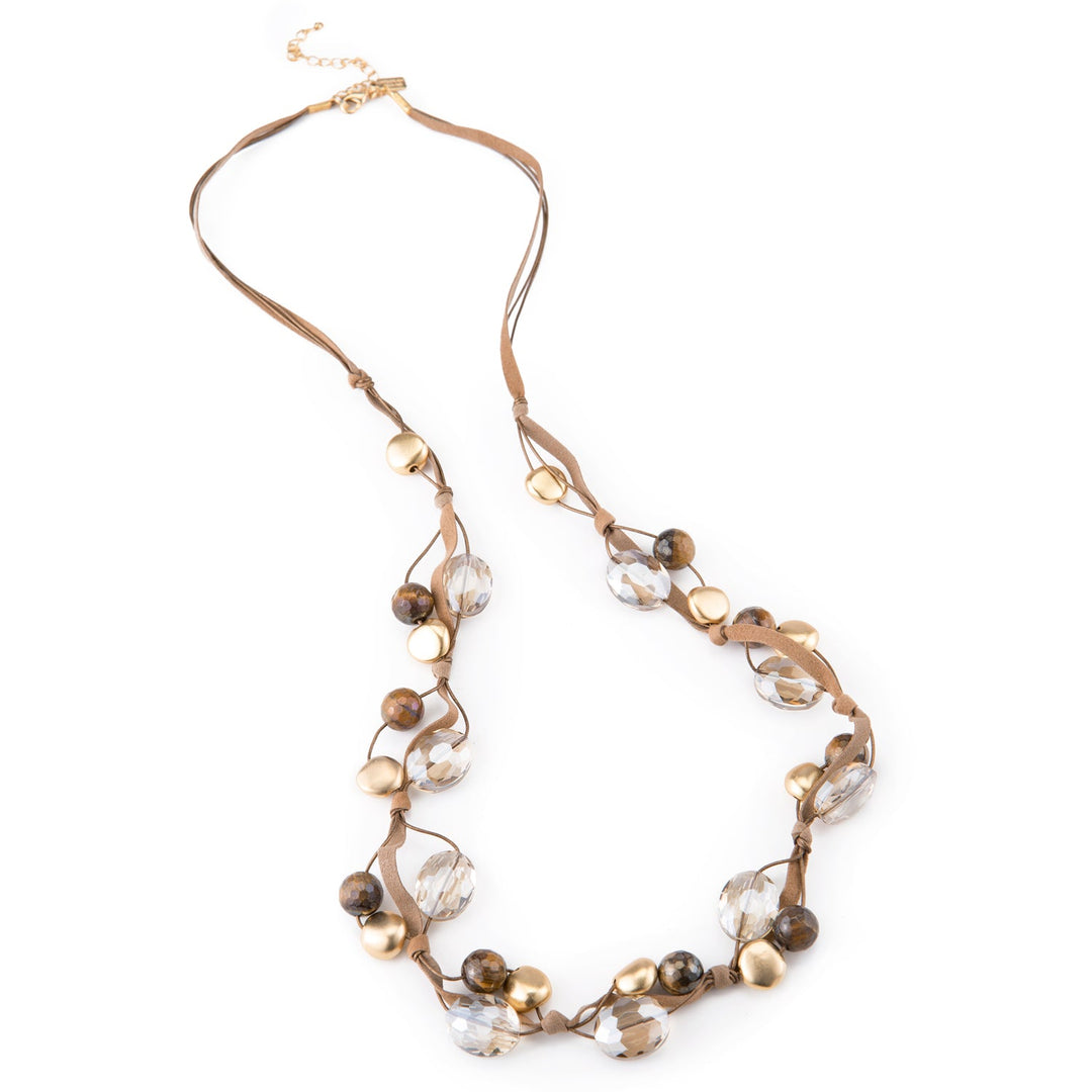 Champagne Crystal And Brown Tiger Eye Necklace
