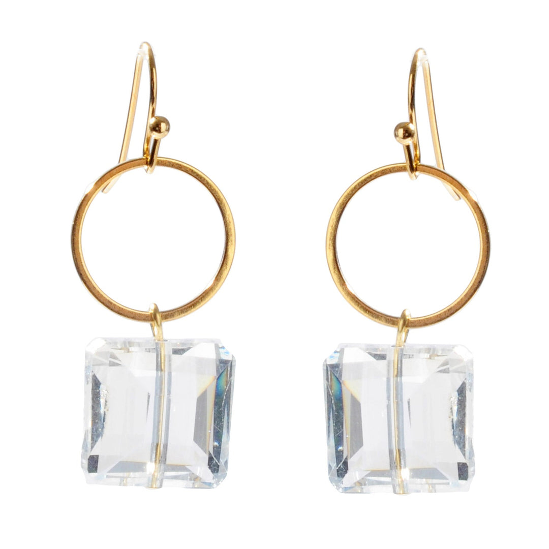 Clear Square Crystal Circle Earrings