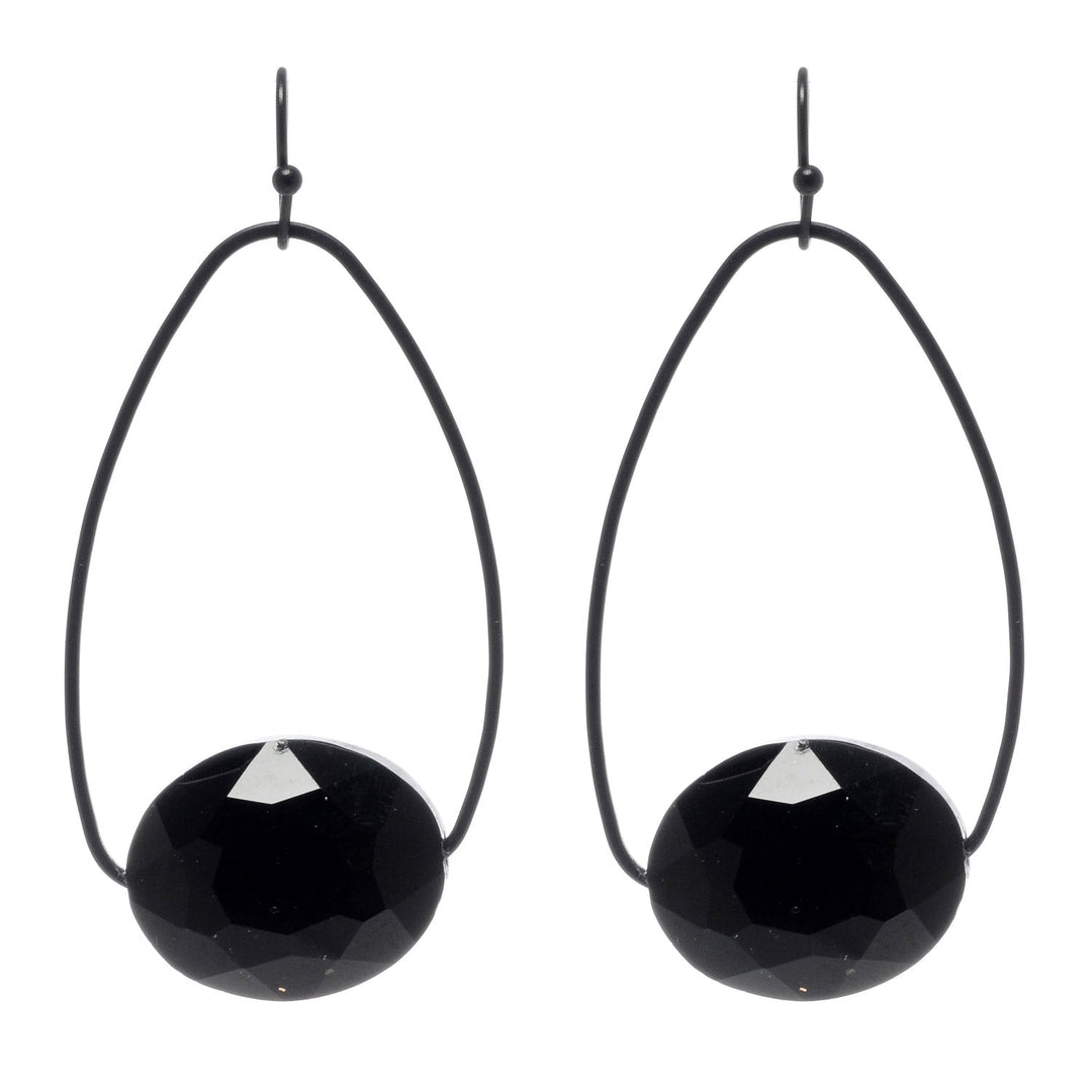 Black Crystal And Matte Black Inset Oval Earrings