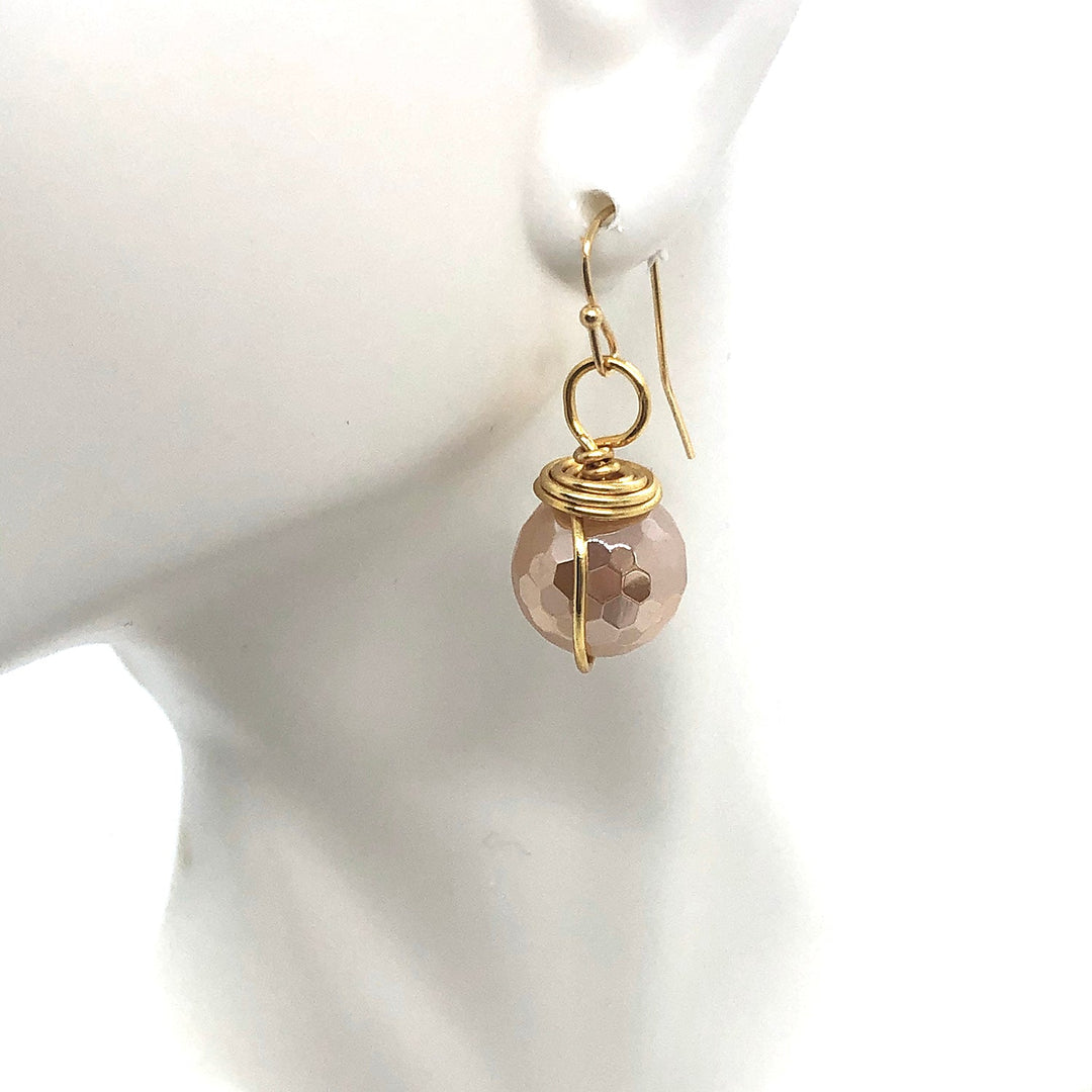 Champagne(Lco)Glazed Agate Wire Wrapped Earring