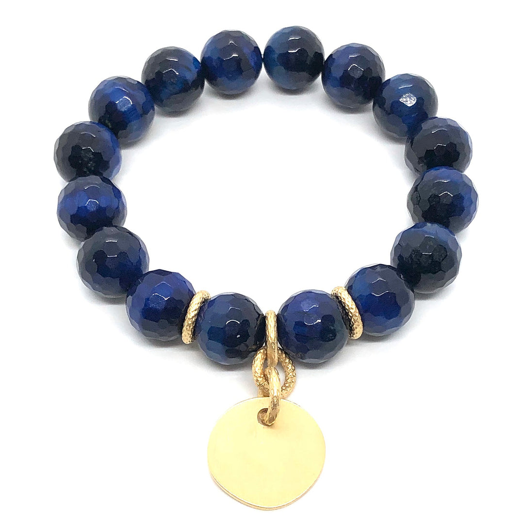 Blue Tiger Eye Stretch Bracelet With Charm