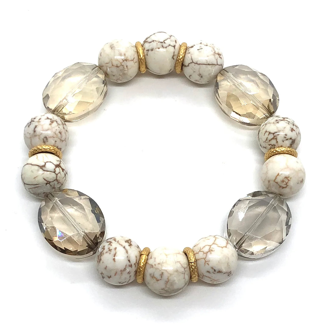 Champagne Crystal And White Magnesite Stretch Bracelet