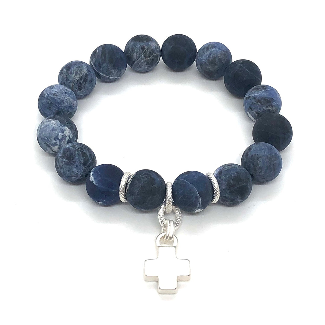 Blue Sodalite Stretch Bracelet With Cross
