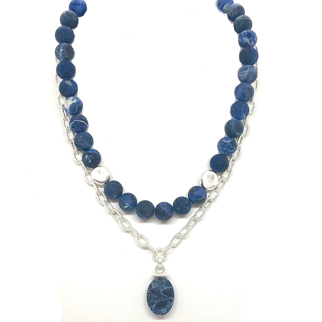 Blue Sodalite And Chain Necklace