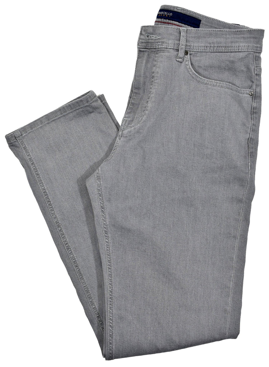 Marcello Sport Mens Grey Denim Jeans  Lightweight and soft denim with a little stretch. Slight texture to jean, minimal grain or wash effect. Classic fit with a slightly tapered leg for an updated look. Medium rise. Enhanced stitching and fashion lining. All 33 length.