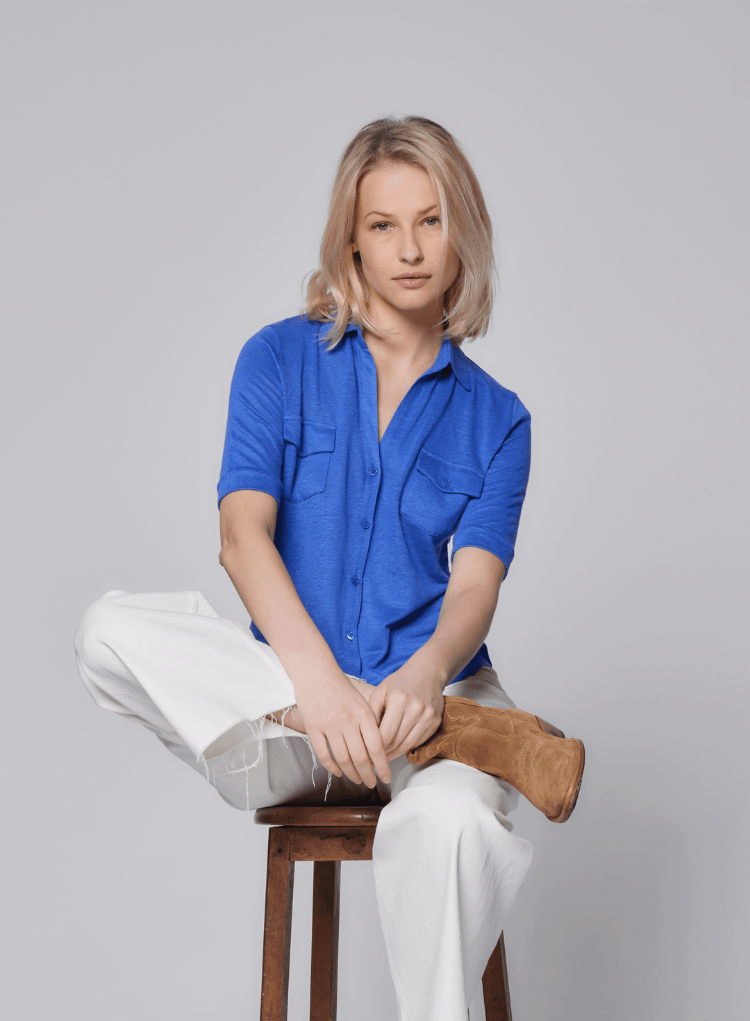 Stretch Linen 3/4 Sleeve Pocket Shirt