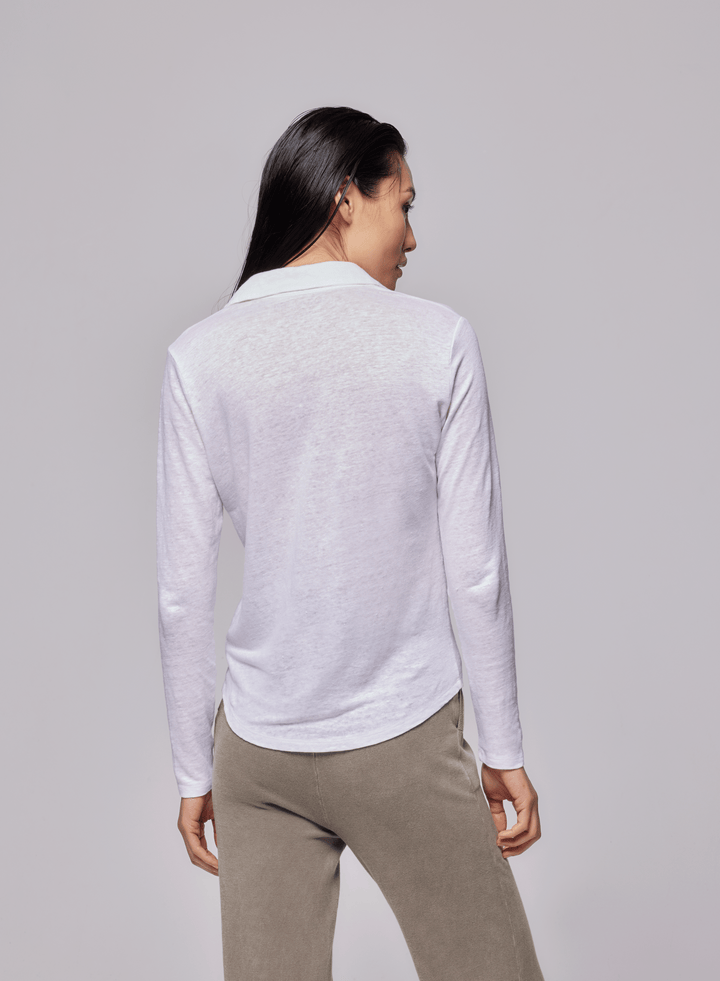 Stretch Linen Long Sleeve Button Front Shirt