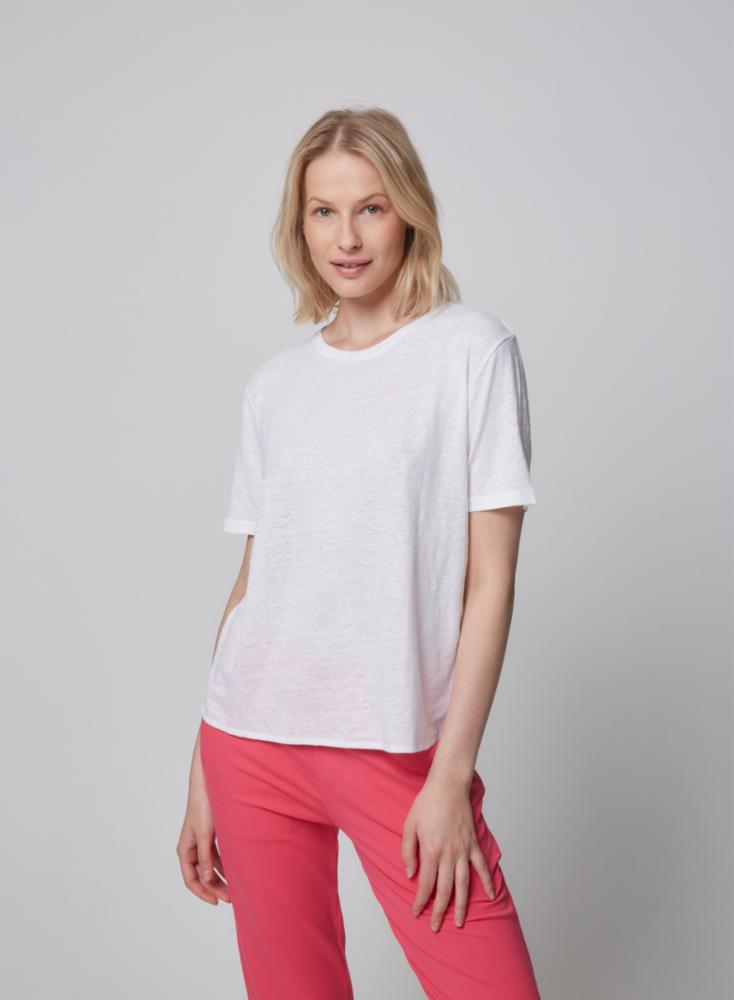 Stretch Linen Relaxed Fit Elbow Sleeve Crewneck T-Shirt