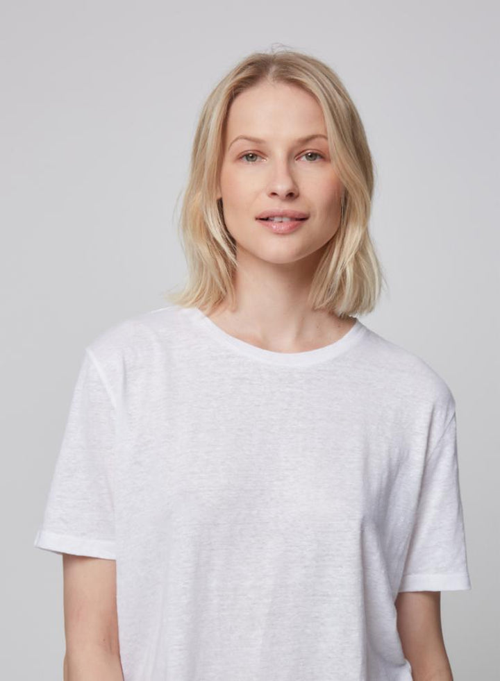 Stretch Linen Relaxed Fit Elbow Sleeve Crewneck T-Shirt
