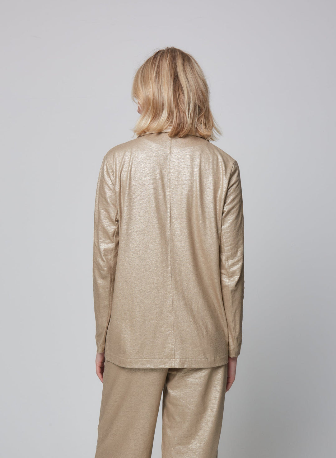 Stretch Linen Metallic One Button Blazer