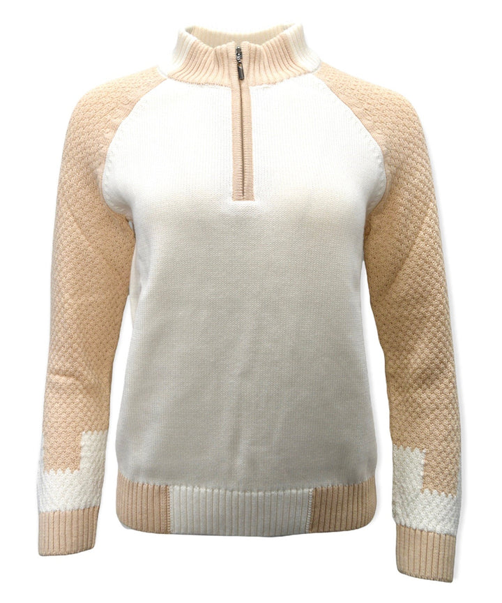 Women's 100% Pima Cotton Color Block 1/4 Zip Sweater