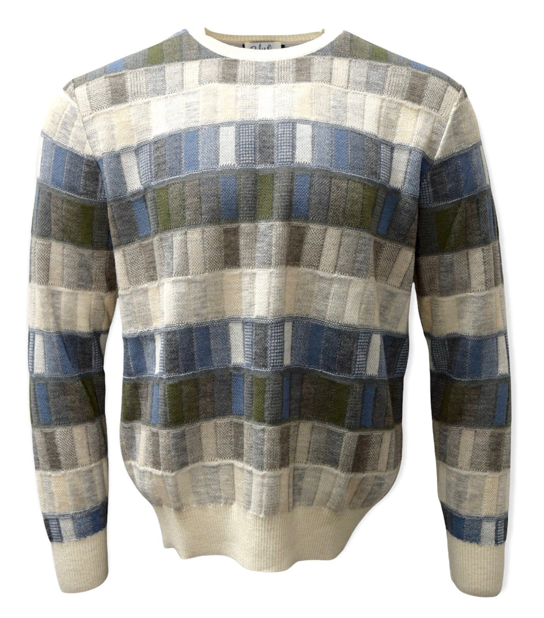 Men's 100% Baby Alpaca Geometric Pattern Crewneck Sweater - On Sale!