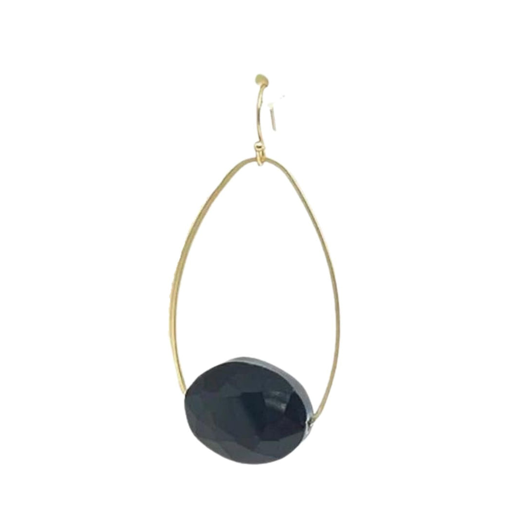 Black Crystal Inset Matte Gold Inset Oval Hoop Earrings
