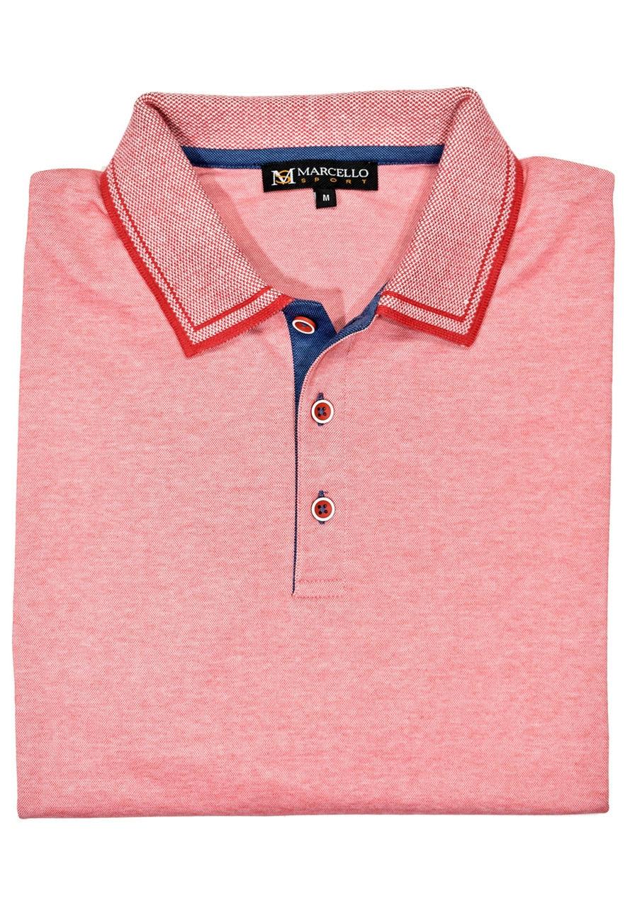 The Marcello classic cotton lycra polo with neat detailing is perfect for a relaxed lifestyle or even for your business casual environment.  Custom trim details and buttons finish the look.  Modern fit.  Cotton Stretch Polo by Marcello Sport.