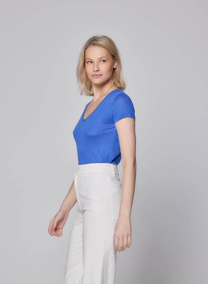 Stretch Linen Short Sleeve V-Neck T-Shirt
