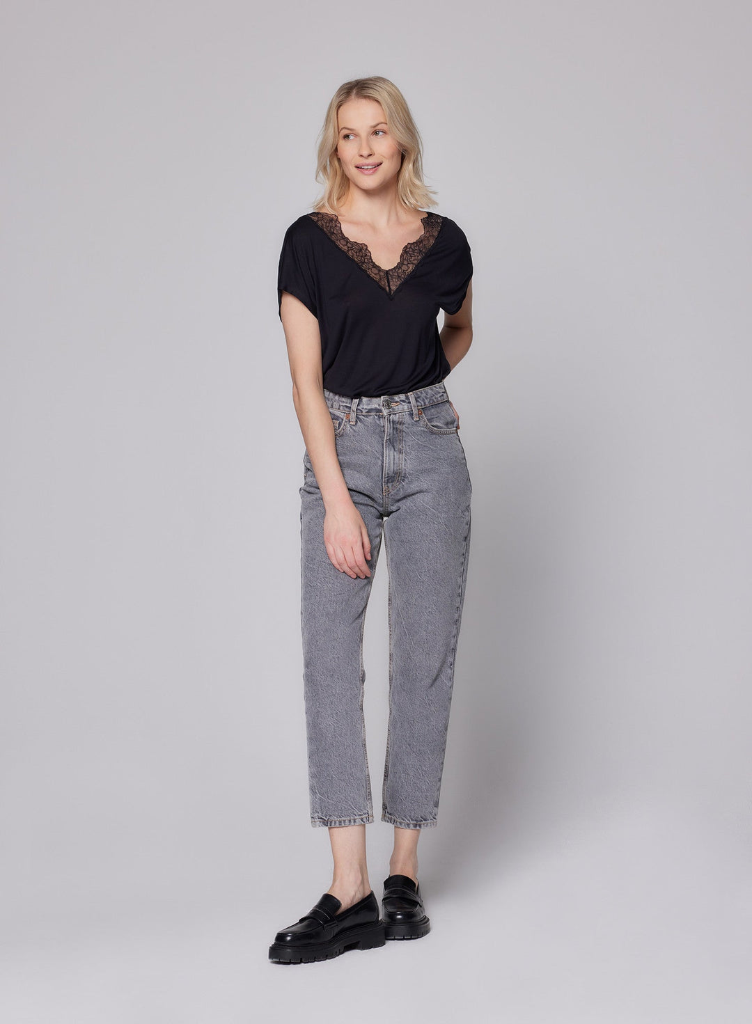 Silk Short Sleeve Lace Trim T-Shirt