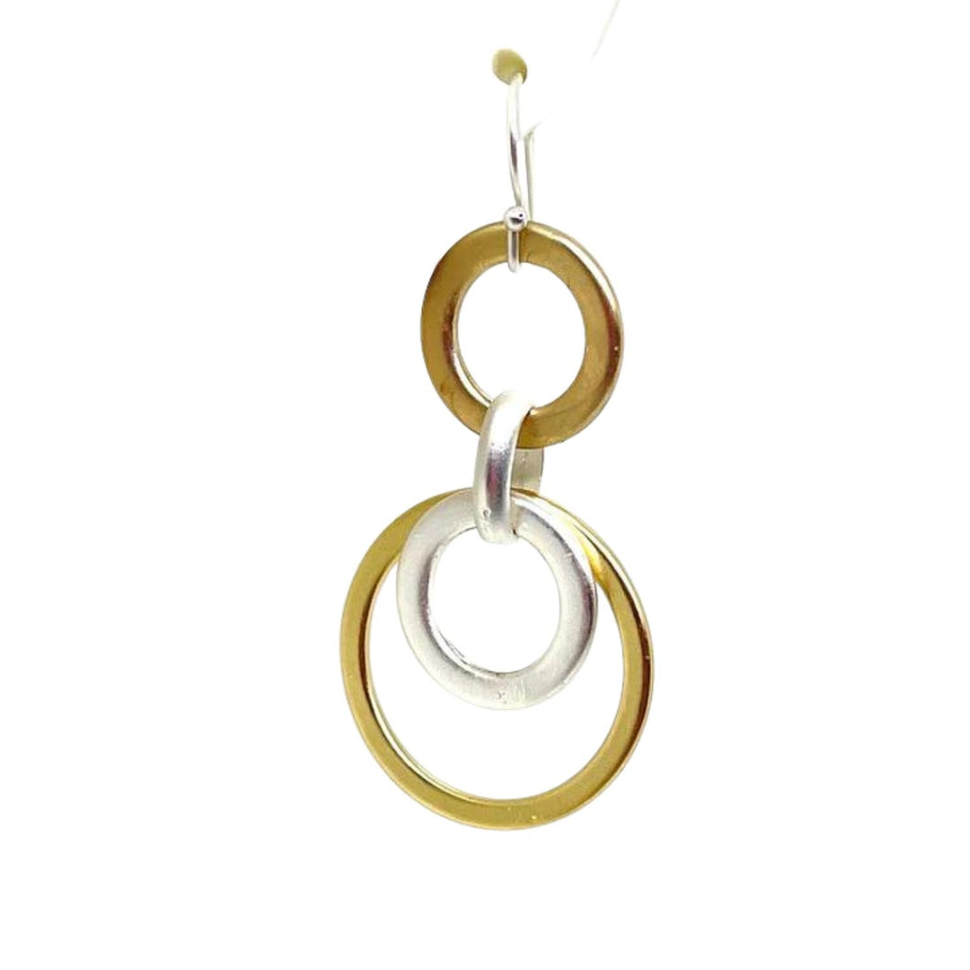 Two Tone Matte Gold And Matte Silver Double Loop Earrings
