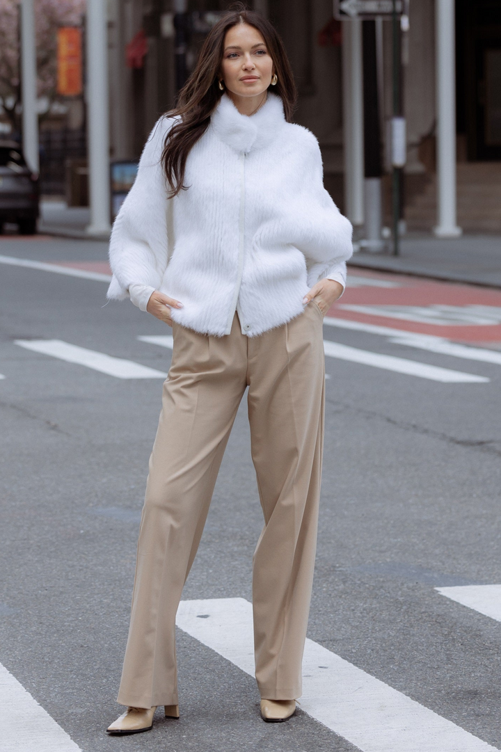Mink High Neck Jacket In White