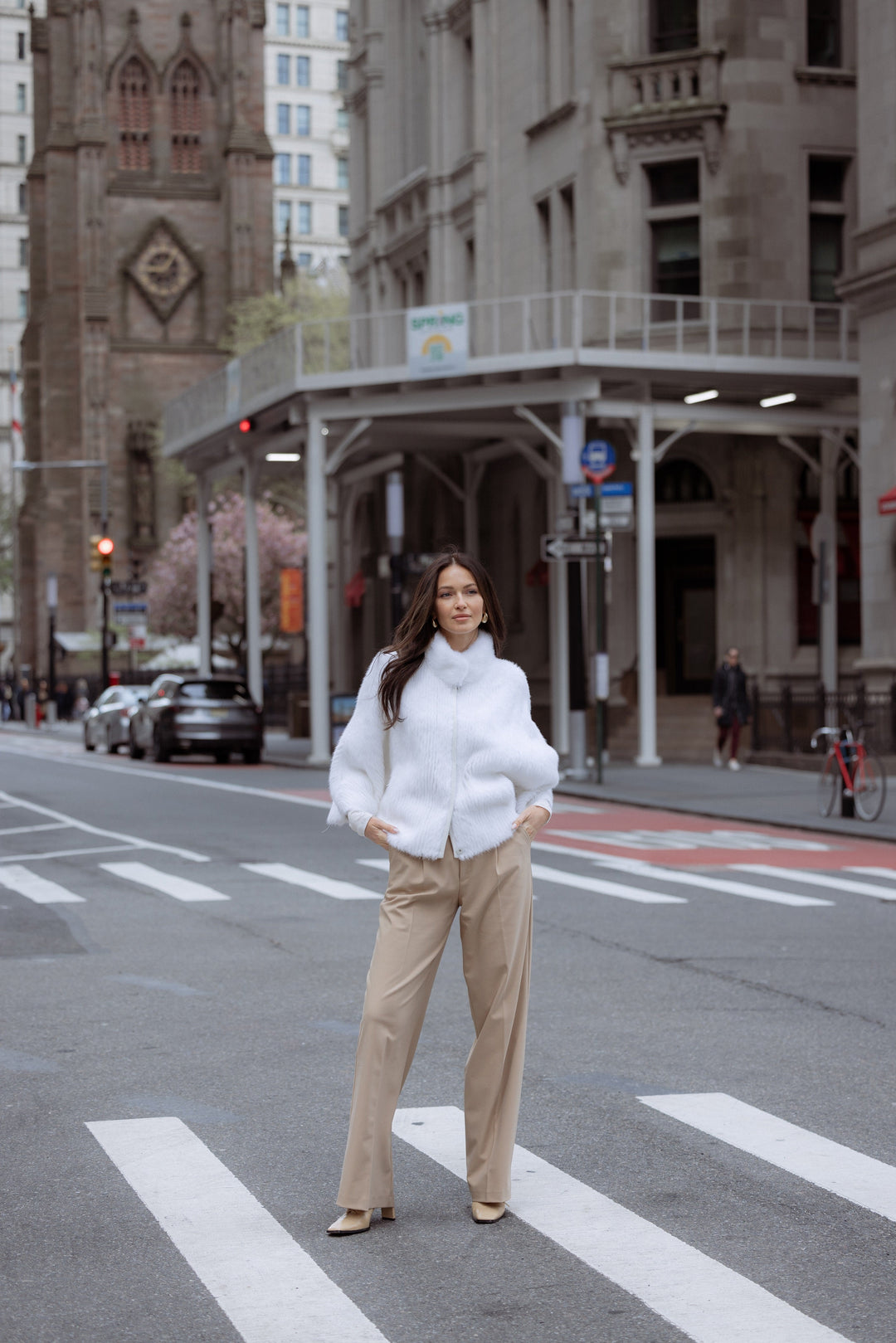 Mink High Neck Jacket In White