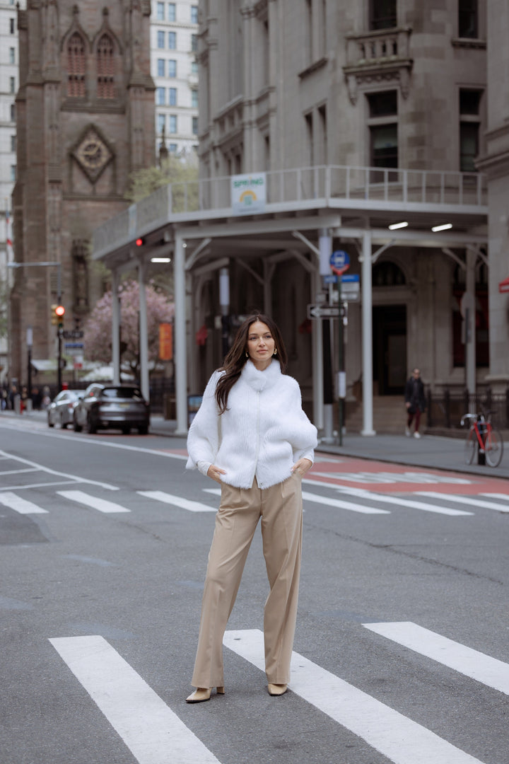 Mink High Neck Jacket In White